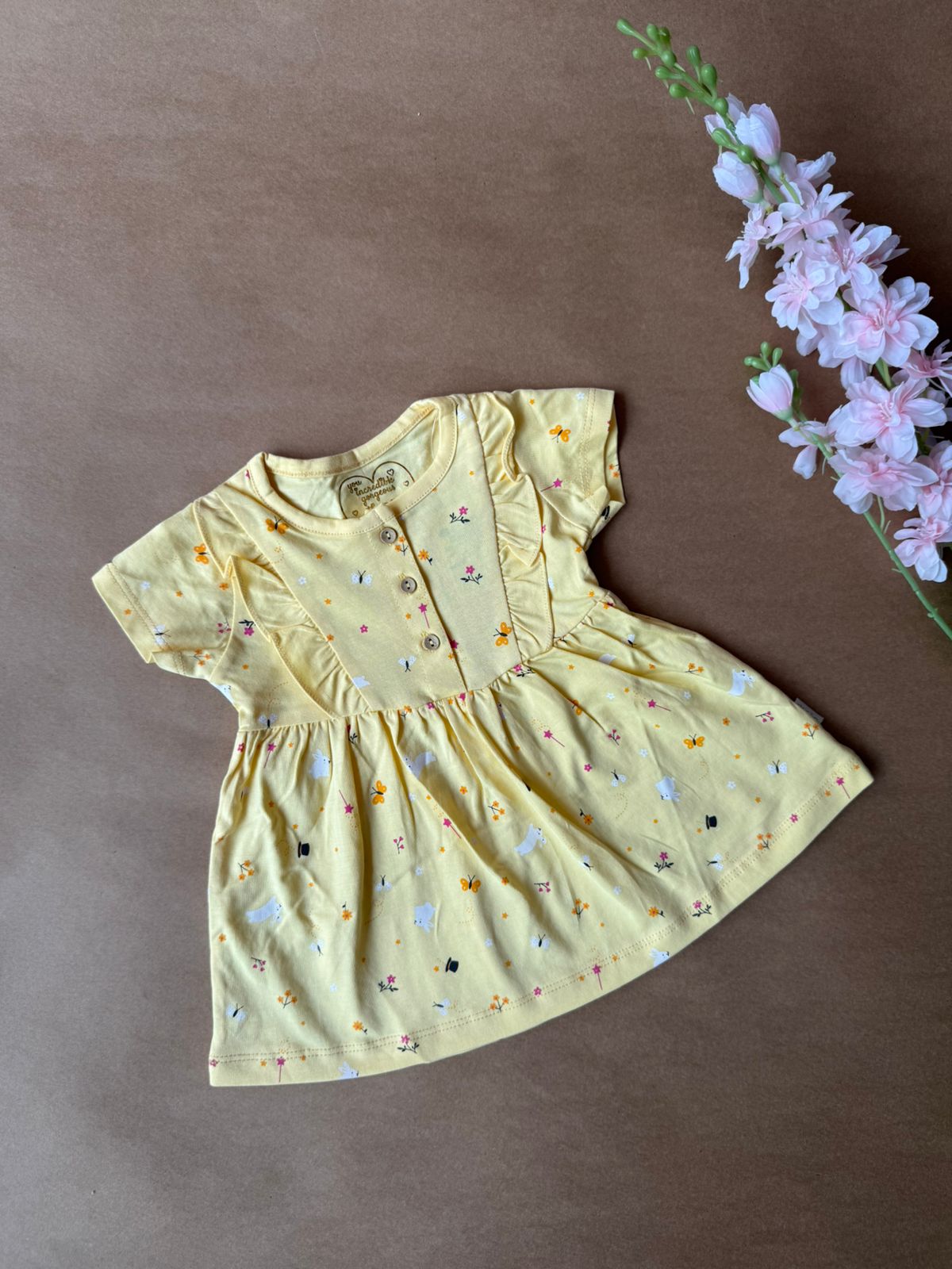 Premium Baby Knitted Frocks - Yellow Rabbit