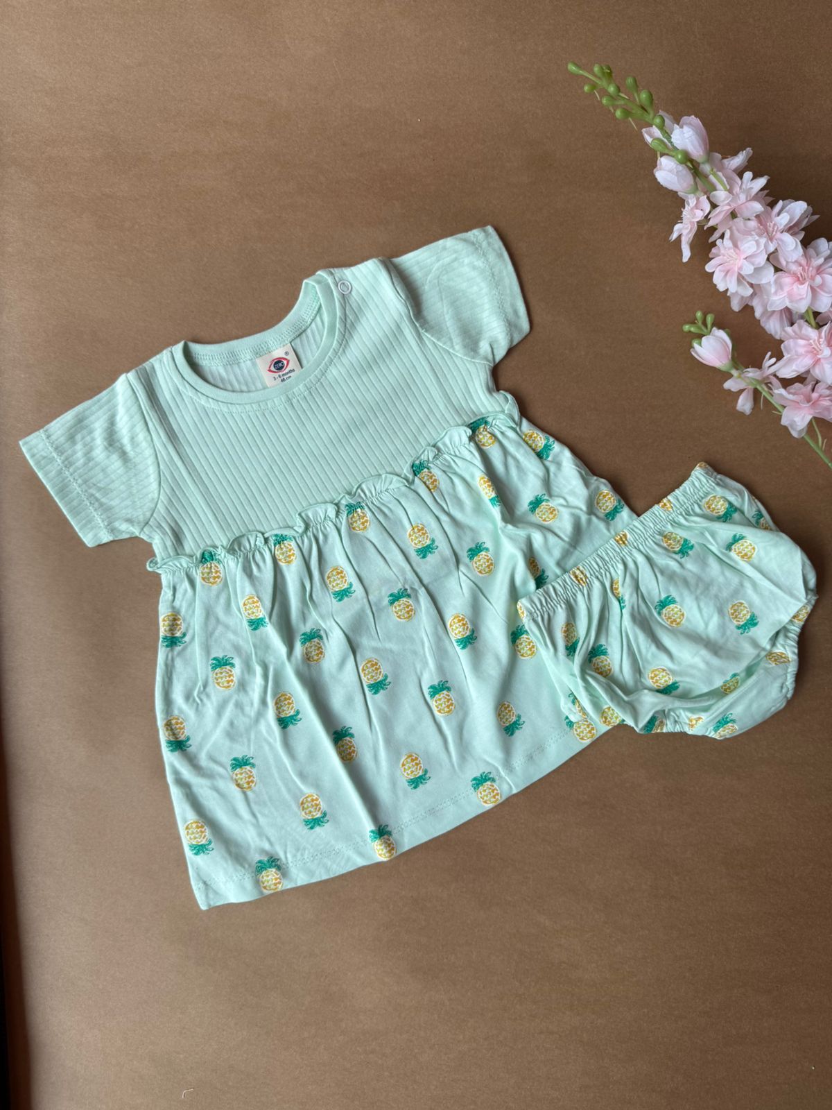 Premium Baby Knitted Frocks with inserts - Green Pineapple