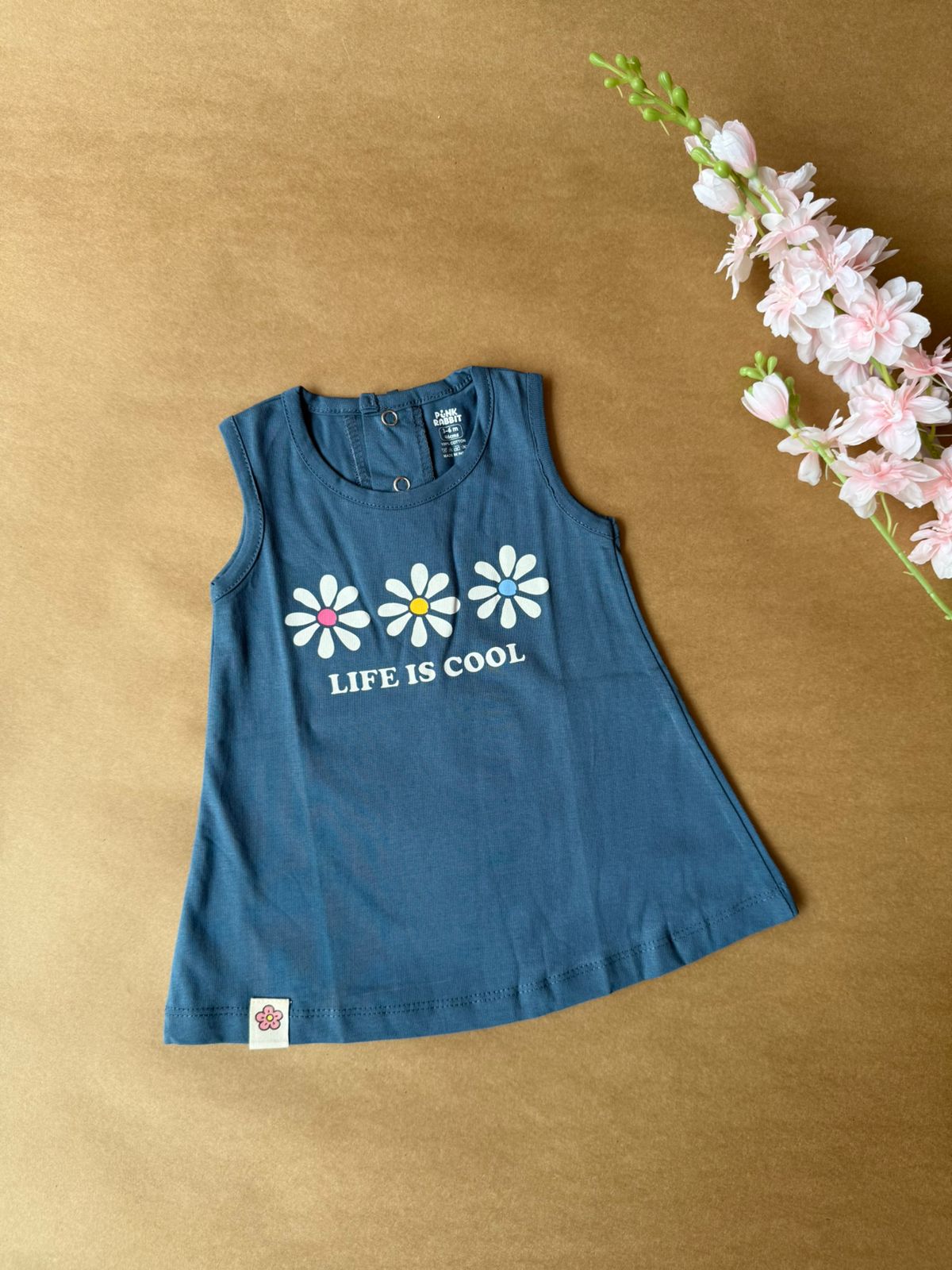 Premium Baby A-Line Frocks - Navy blue Flowers