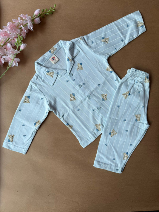 Baby Collar Night Suits - Blue Teddy