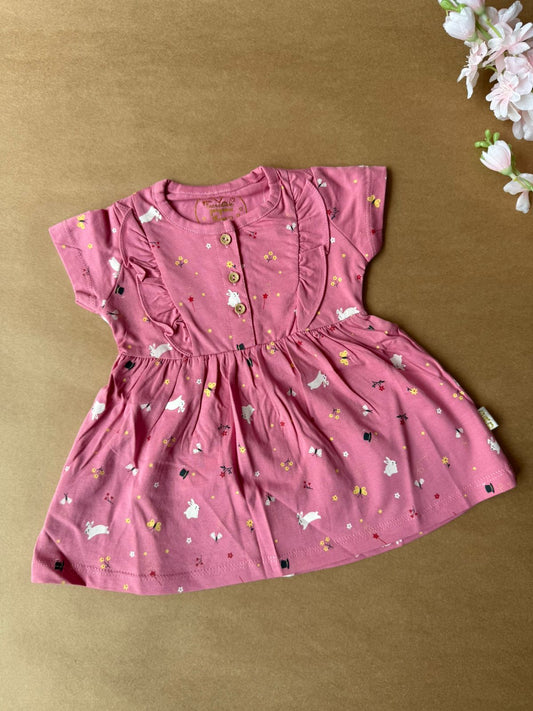 Premium Baby Knitted Frocks - Pink Rabbit