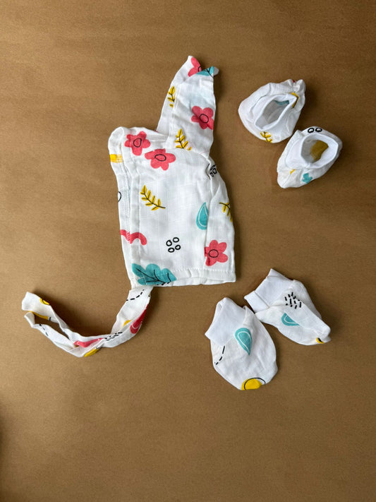 Muslin cap, mitten and booties - Pattern