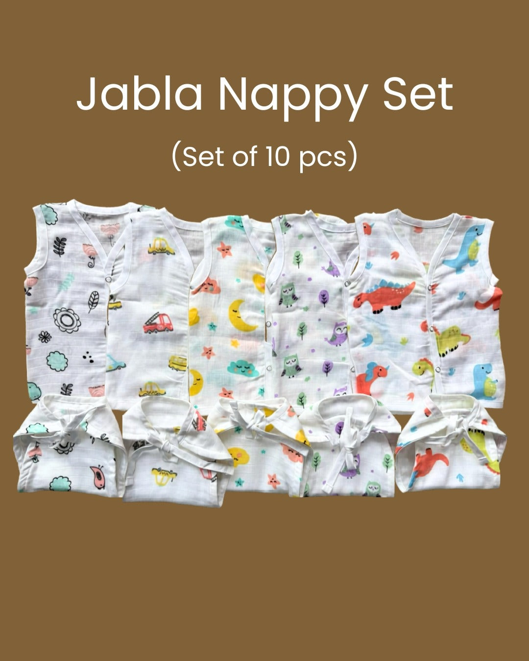 Muslin Baby Jabla & Nappy Matching Sets (10 pcs) - Combo 2