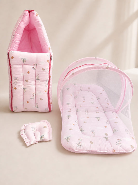 Muslin Baby Carry Bed Combo - Pink Ship