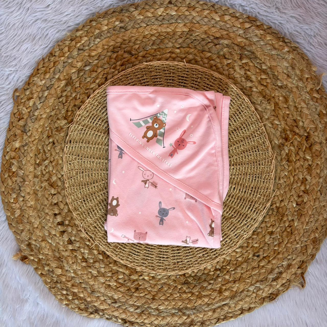 Hooded Towel - Pink Stars
