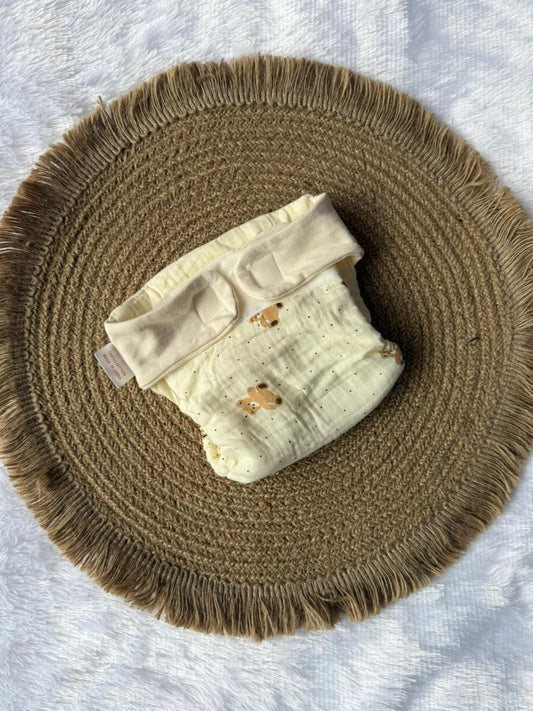 Premium Multi Layer Muslin Velcro Baby Nappy - Brown Teddy