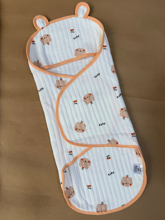 Premium Baby Swaddle  - Orange Cute  Velcro Type