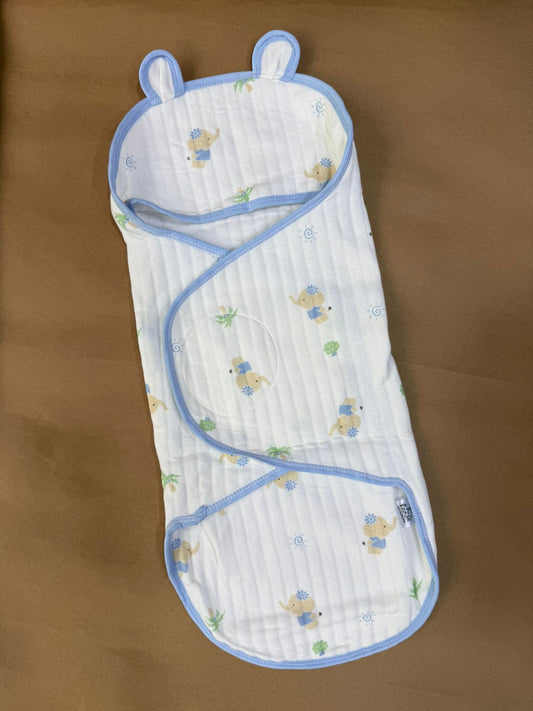 Premium Baby Swaddle  -  Blue Elephant Velcro Type