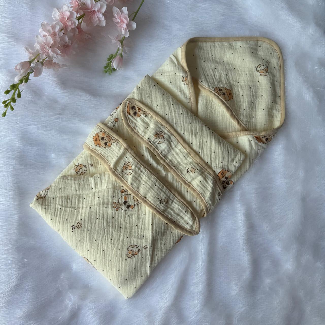Crinkled Muslin  Hooded Towel - Dots with Duck