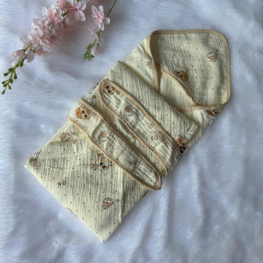 Crinkled Muslin  Hooded Towel - Dots with Duck