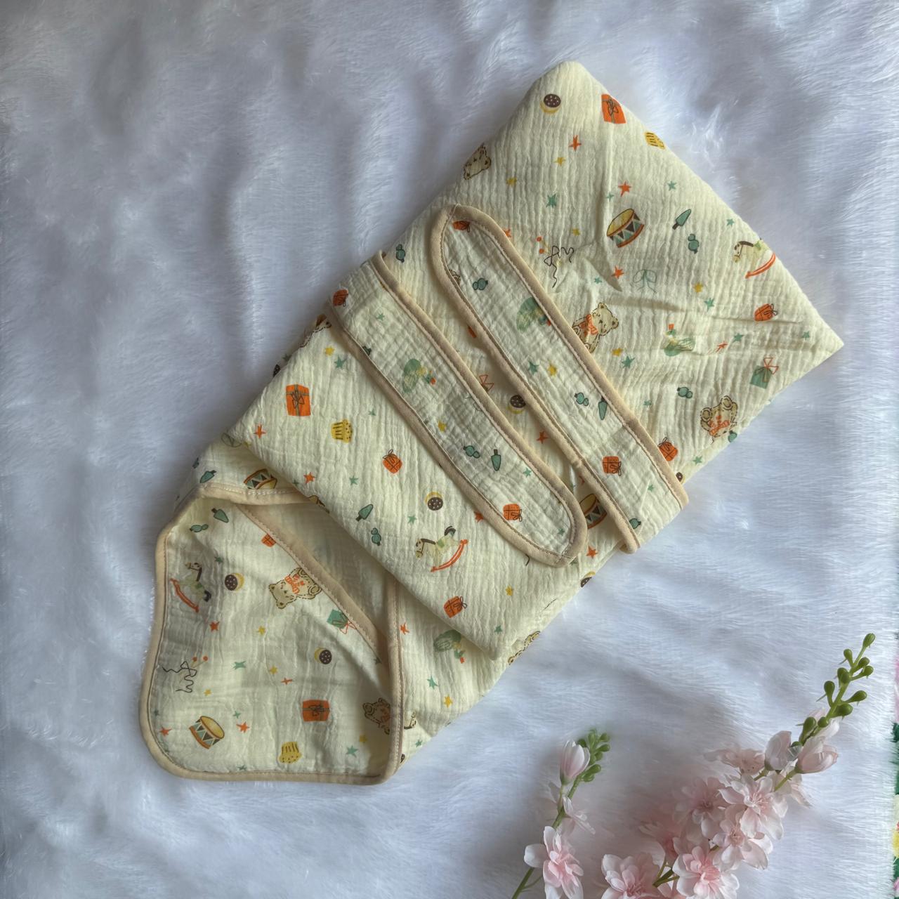 Crinkled Muslin  Hooded Towel - Drums in Teddy