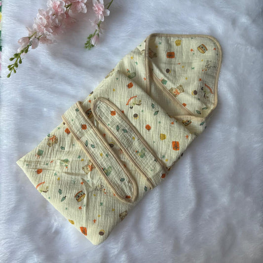 Crinkled Muslin  Hooded Towel - Drums in Teddy