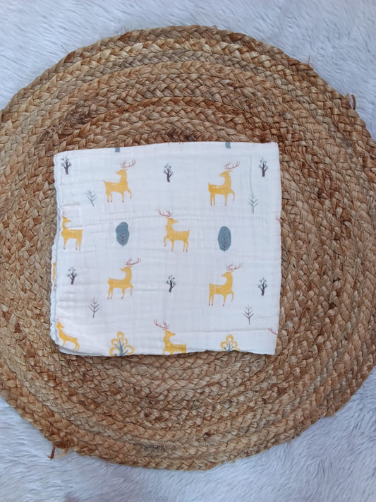 Muslin 6 Layer Bath Towels - Yellow Deer