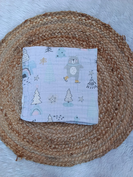 Muslin 6 Layer Bath Towels - Blue Bear