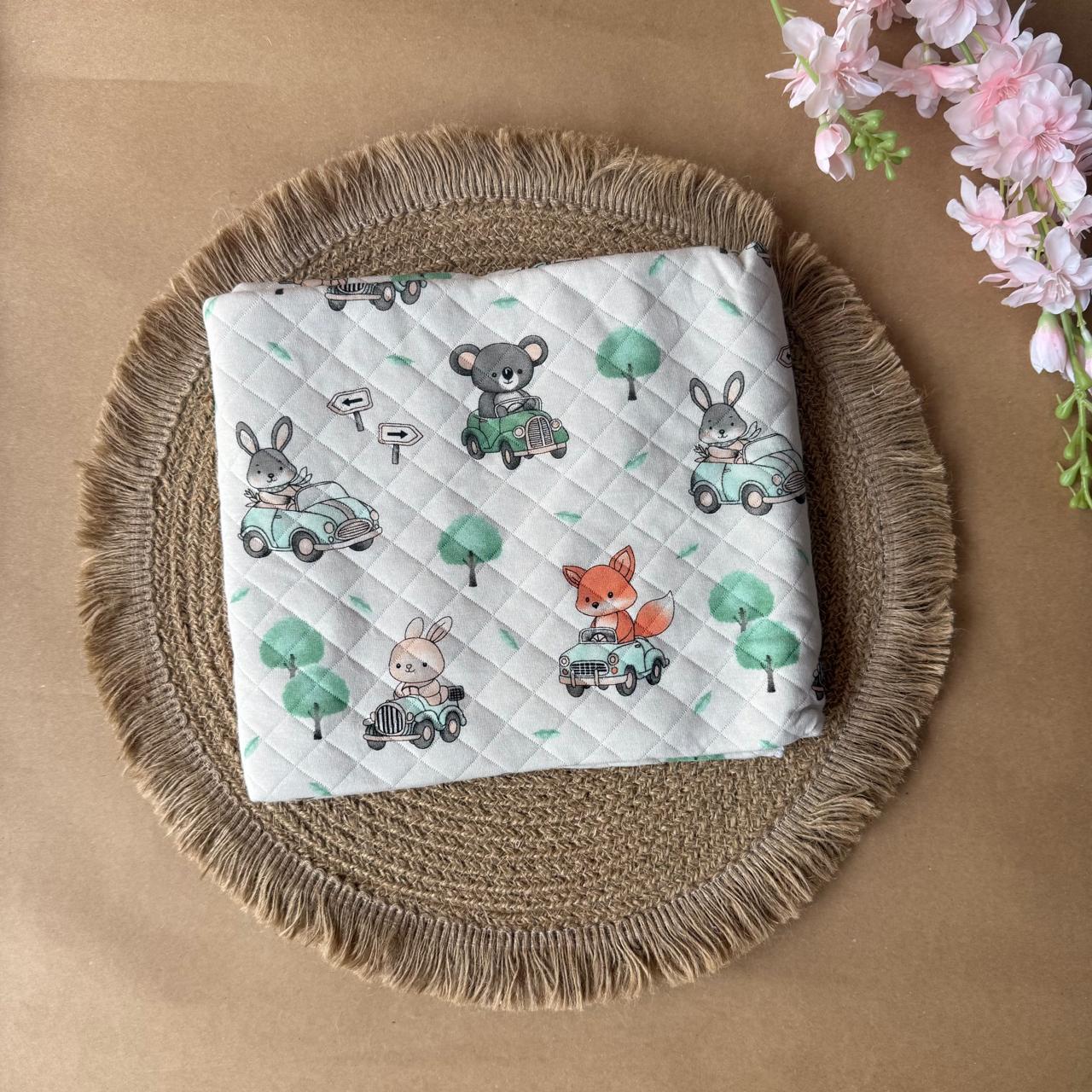 Premium Swaddle/ Wrapper/ Receiving Blanket - Teddy with Vehicles