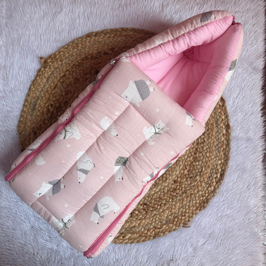 Muslin Baby Carry Bed - Pink Bear