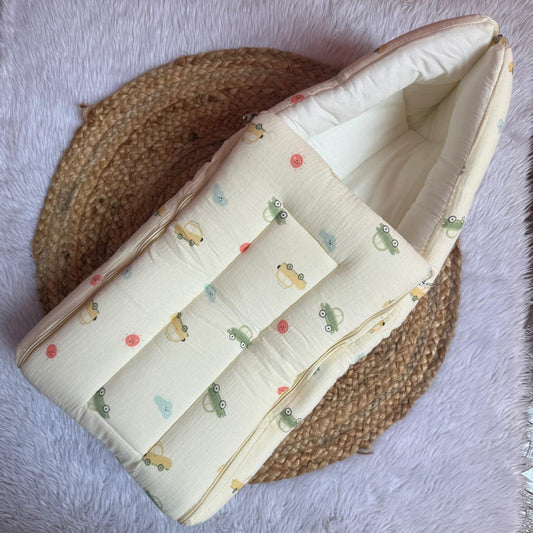 Crinkled Muslin Baby Carry Bed - Cars