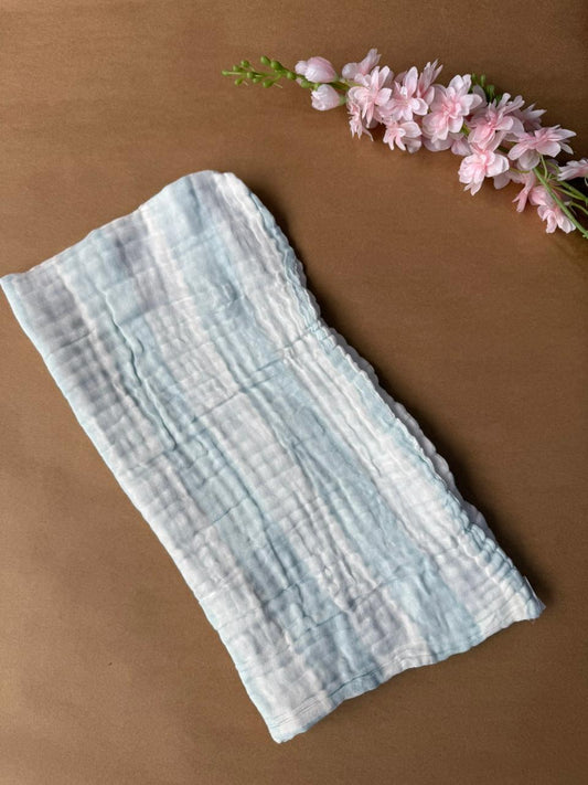 Muslin 6 Layer Bath Towels - White & Skyblue