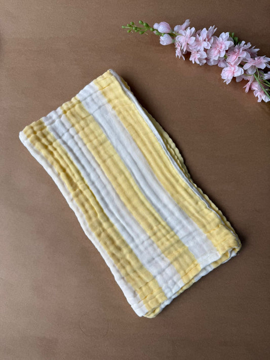 Muslin 6 Layer Bath Towels - White & Yellow