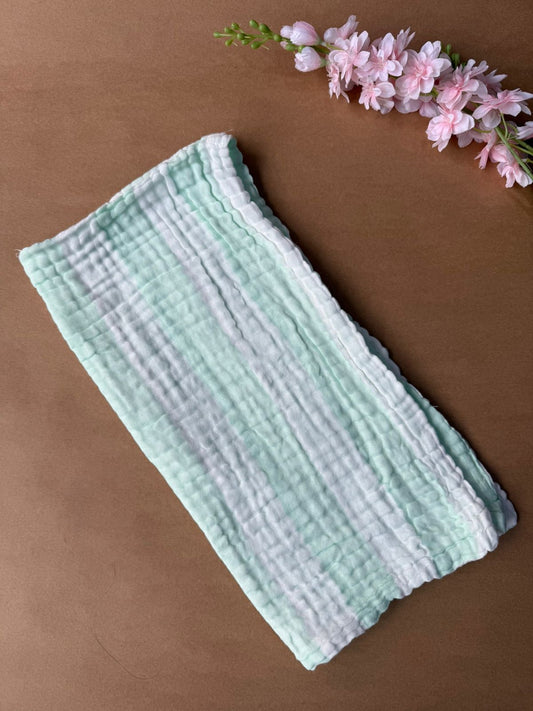 Muslin 6 Layer Bath Towels - White & Green