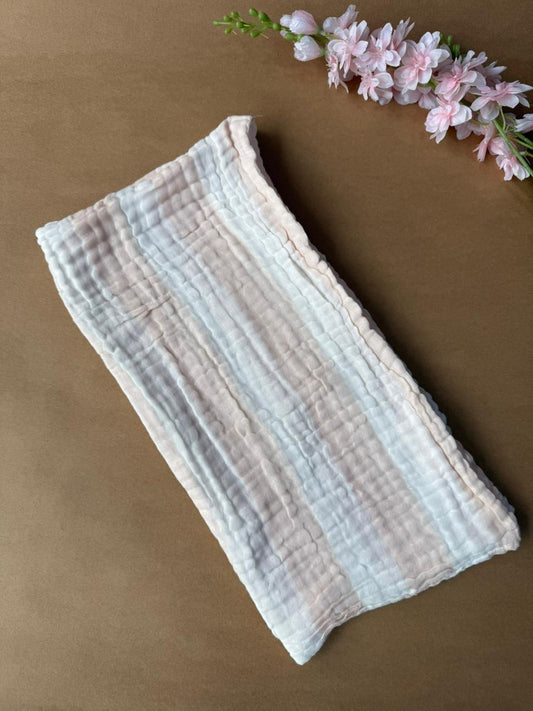Muslin 6 Layer Bath Towels - White & Pink