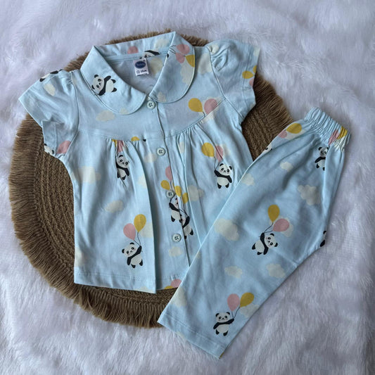 Baby Collar Night Suits - Blue Panda