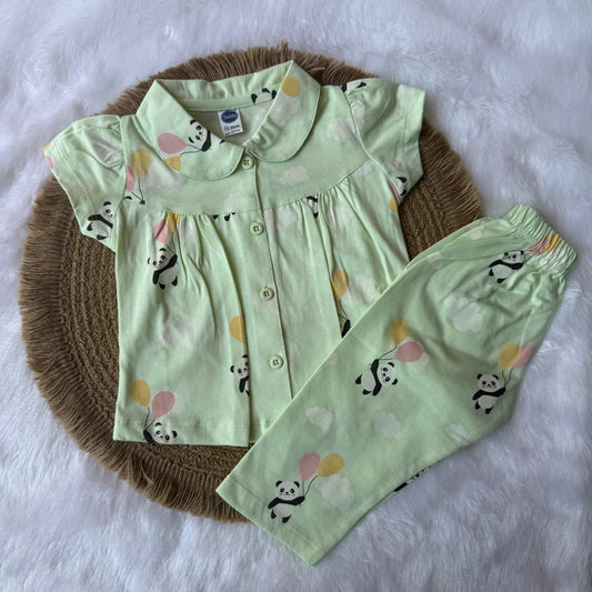 Baby Collar Night Suits - Green Panda