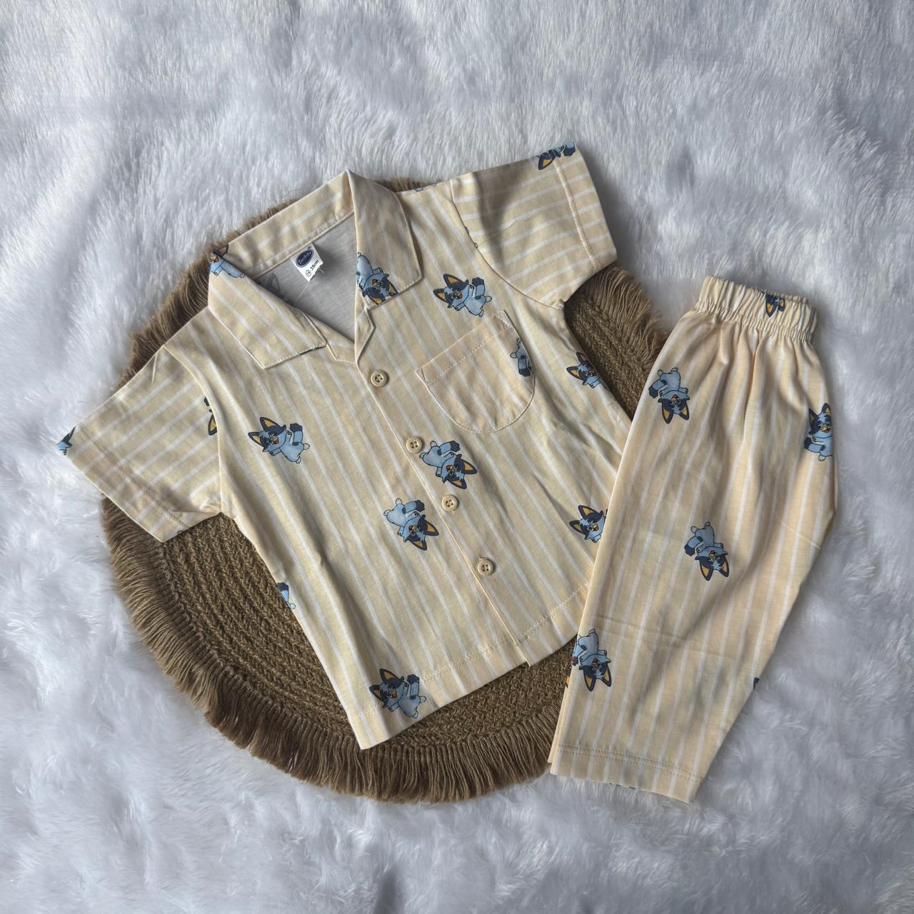 Baby Collar Night Suits - Yellow Lines Bluey
