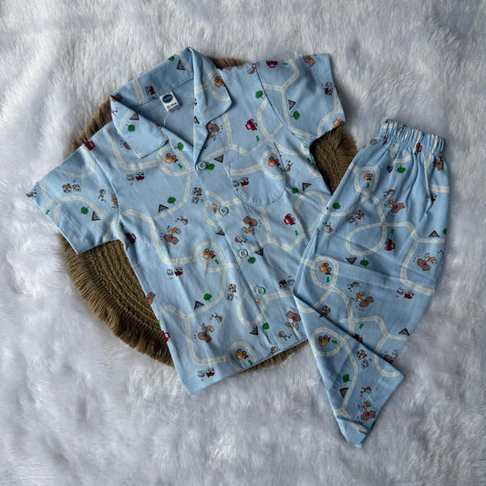 Baby Collar Night Suits - Blue Road