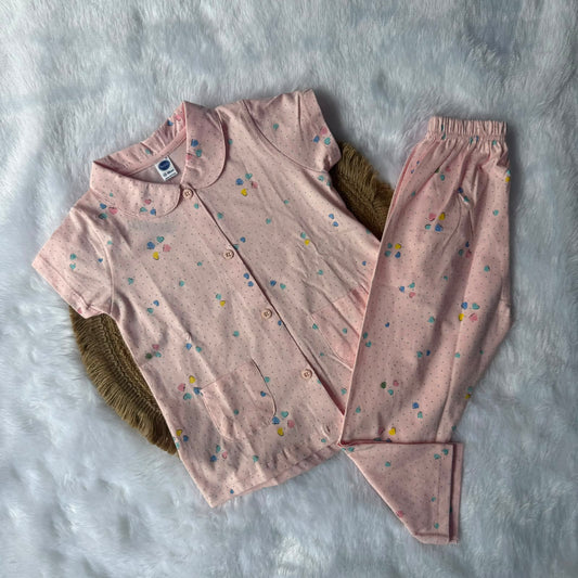 Baby Collar Night Suits - Pink