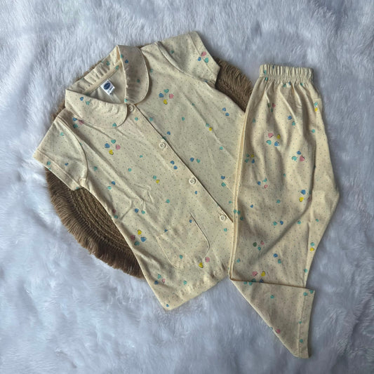 Baby Collar Night Suits - Yellow