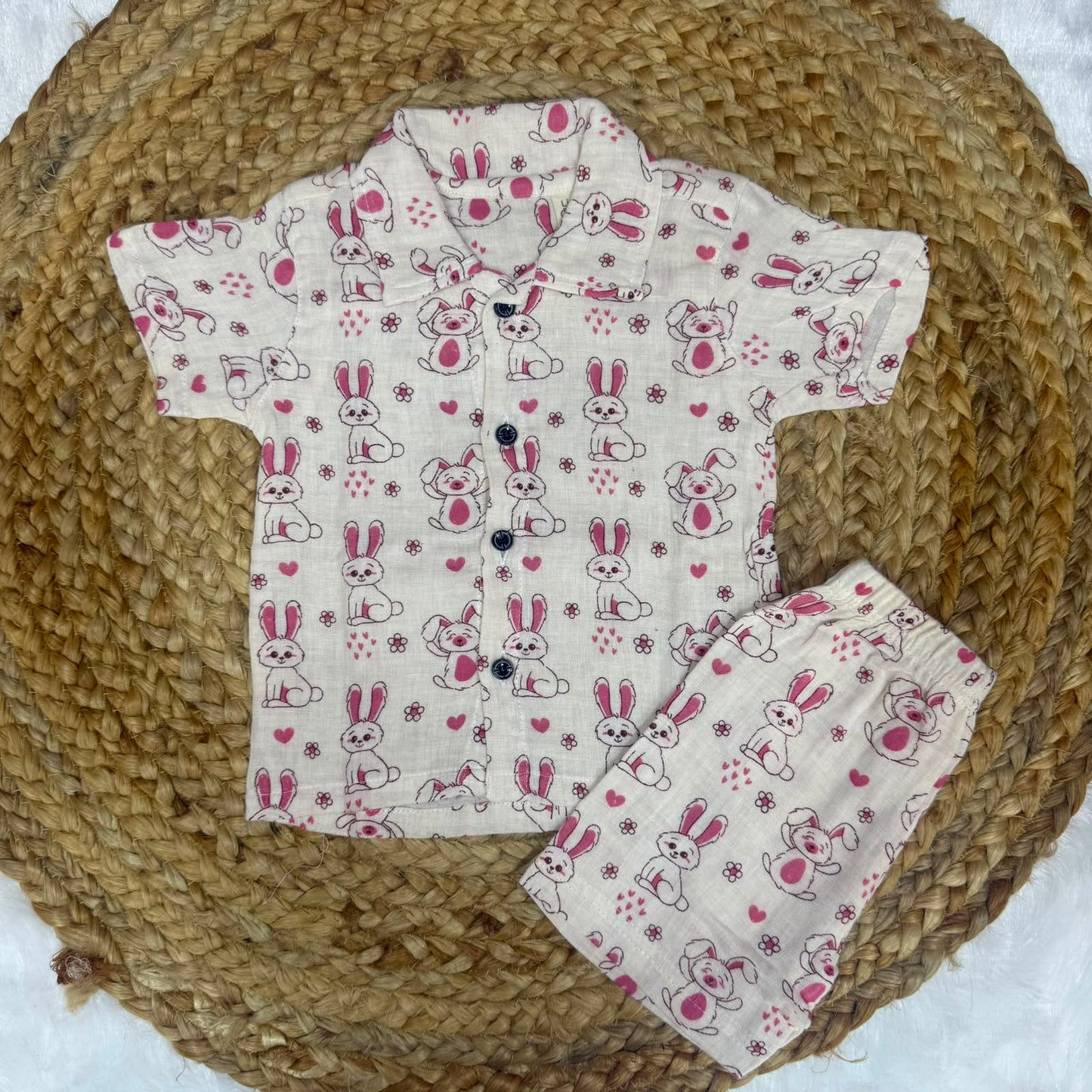 Boys Shirt and Shorts Set - Pink Bunny