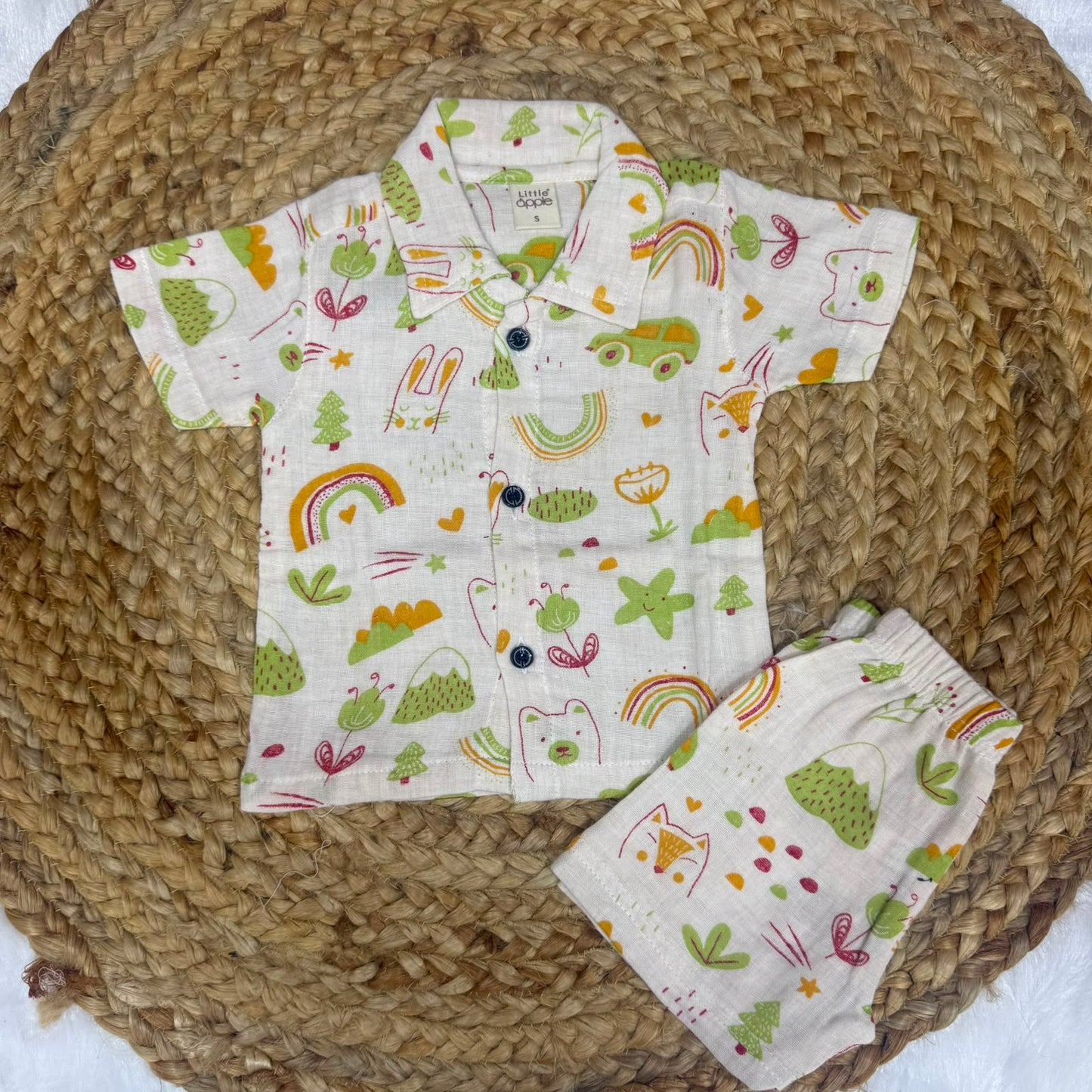 Boys Shirt and Shorts Set - Green Car