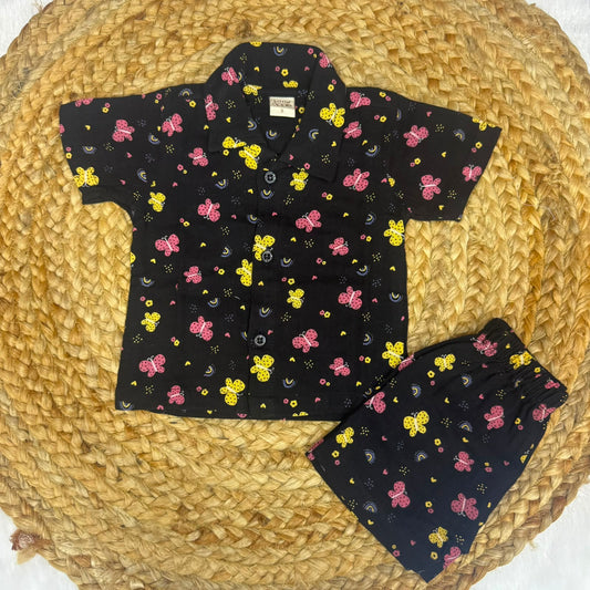 Boys Shirt and Shorts Set - Black Butterfly