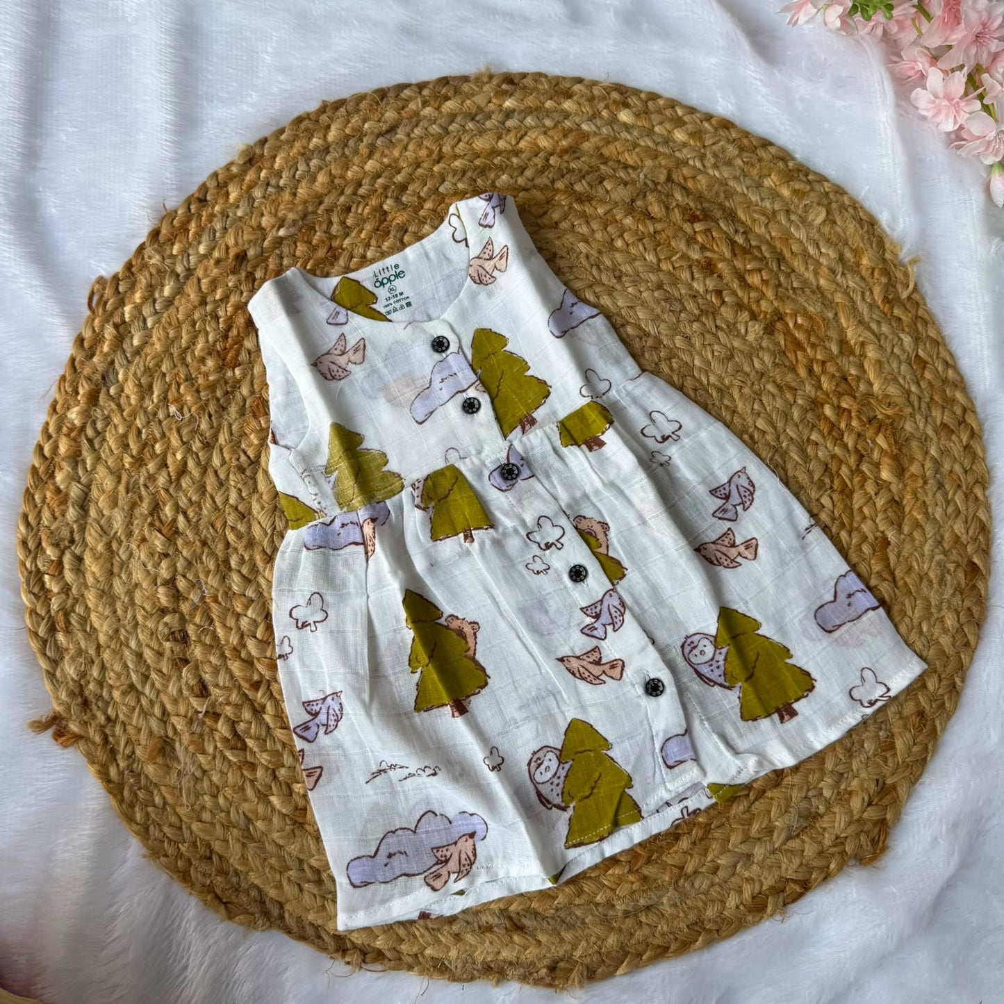 Front Open Baby Frock - Clouds & Tree
