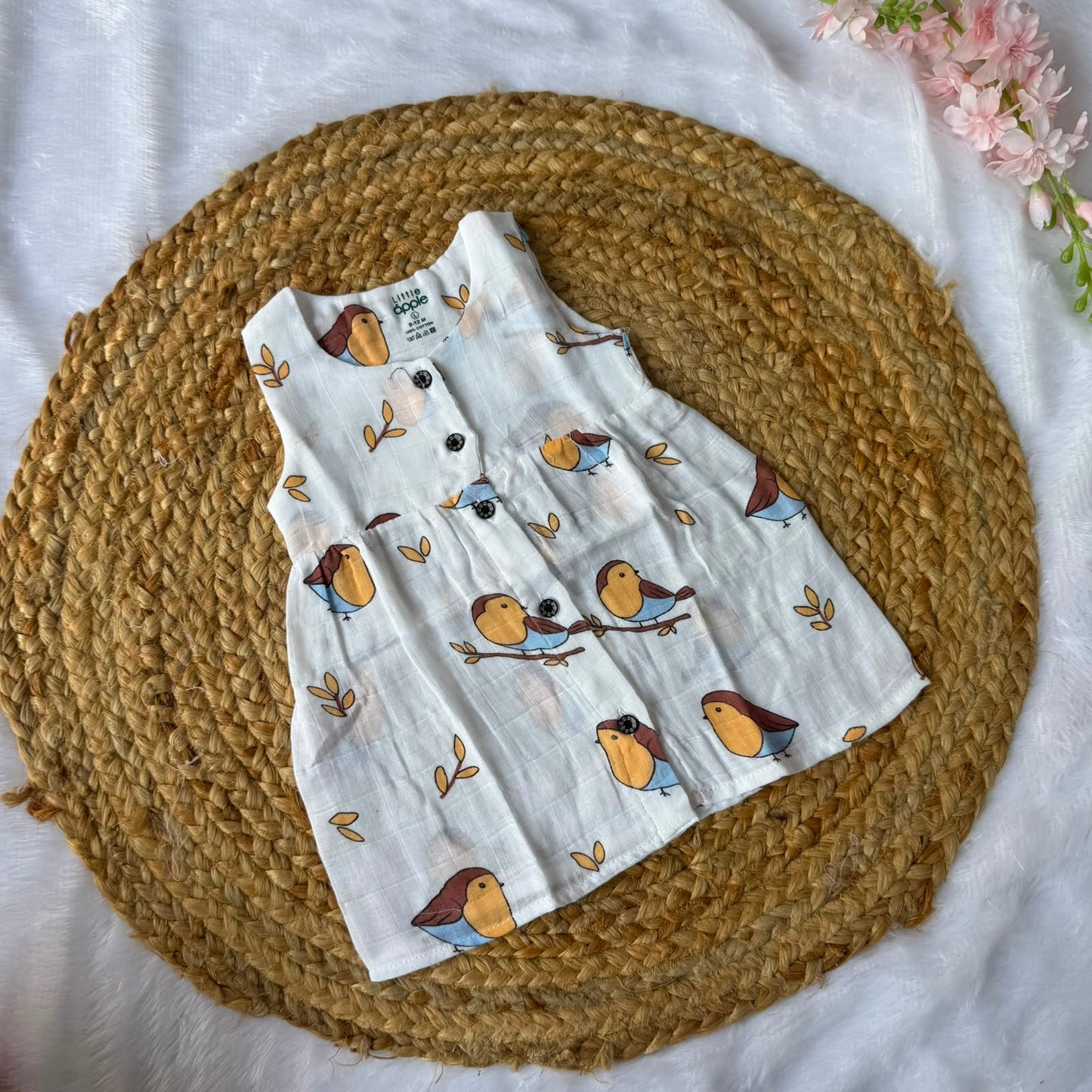 Front Open Baby Frock - Birds