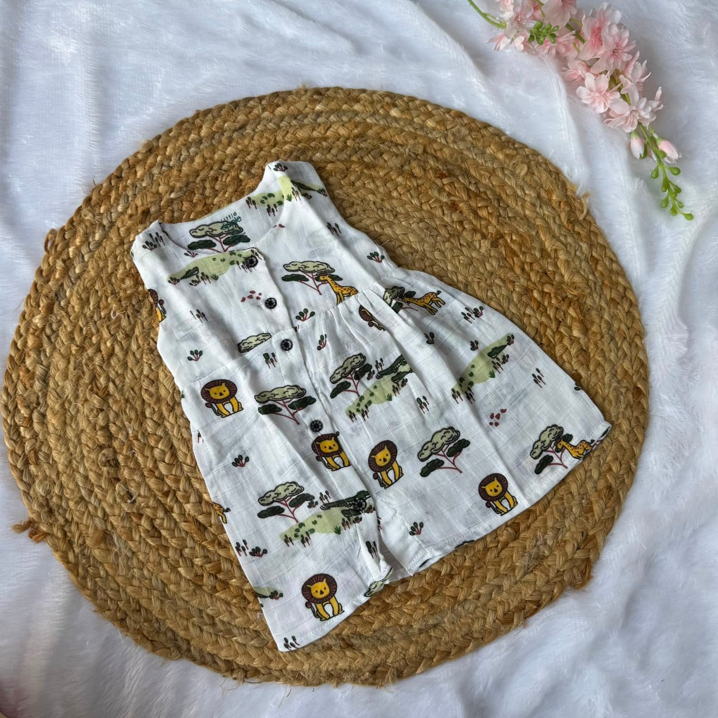 Front Open Baby Frock - Animals