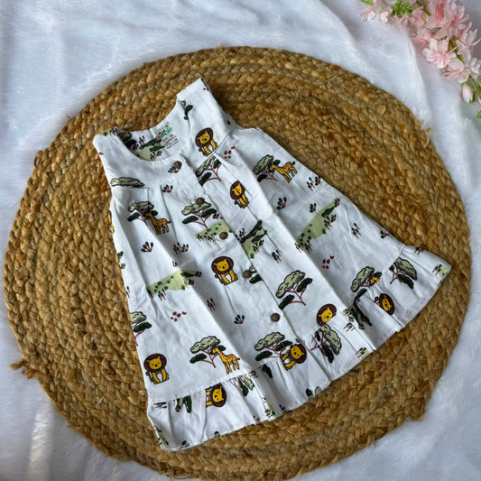 Front Open Baby Frock with Frills - Animals