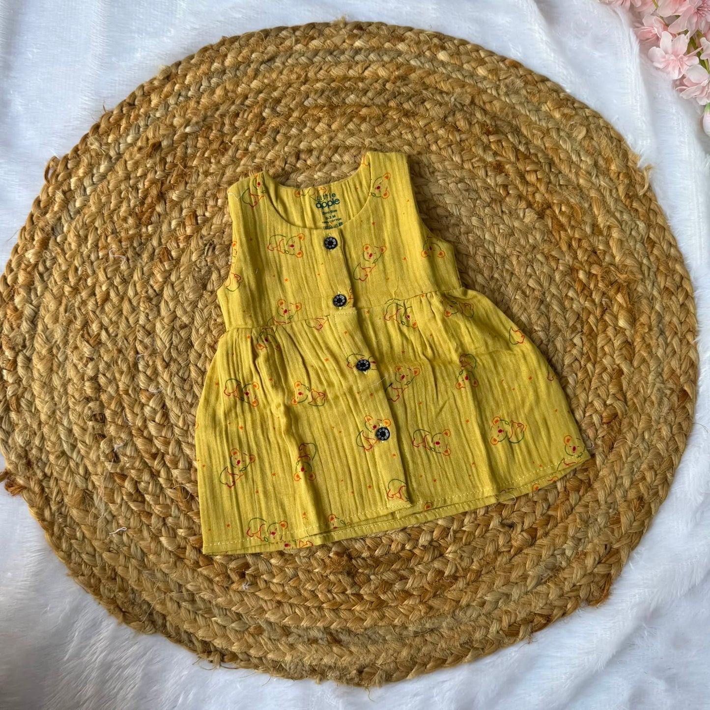 Front Open Baby Frock - Mustard Koala