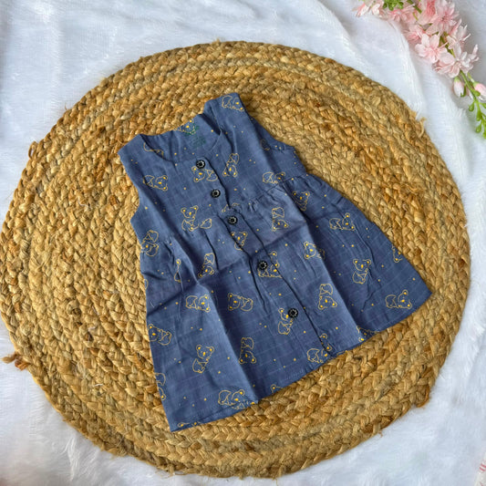 Front Open Baby Frock - Blue Koala