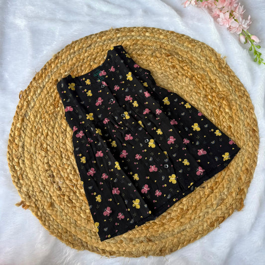 Front Open Baby Frock - Black Butterfly