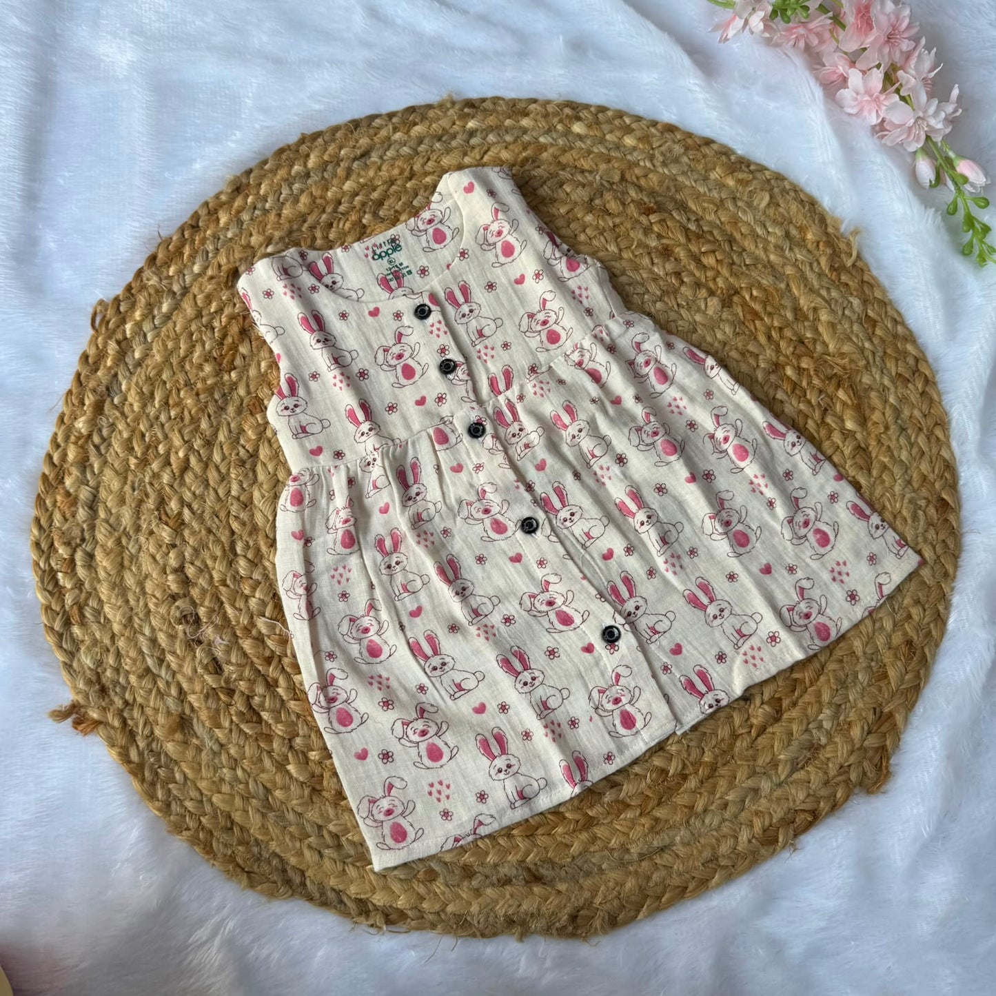 Front Open Baby Frock - Pink Bunny