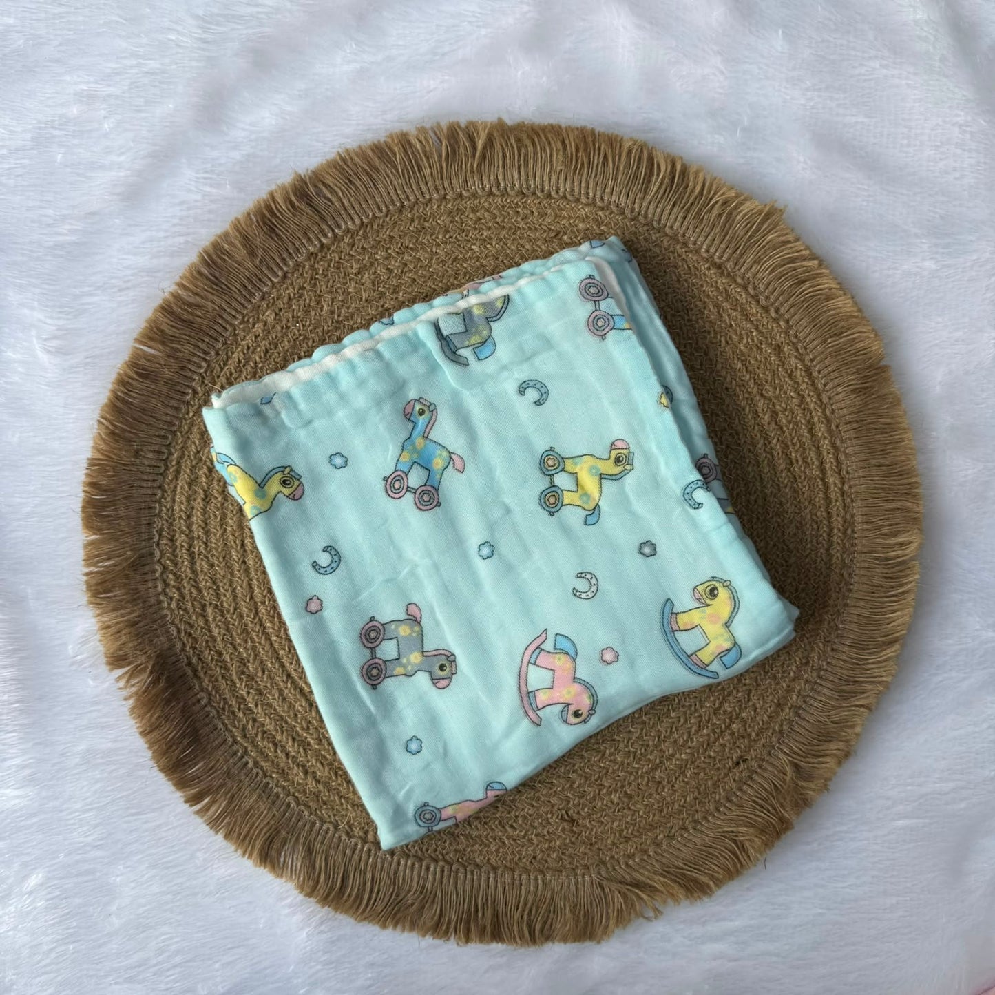 Muslin 6 Layer Bath Towels - Blue Horses