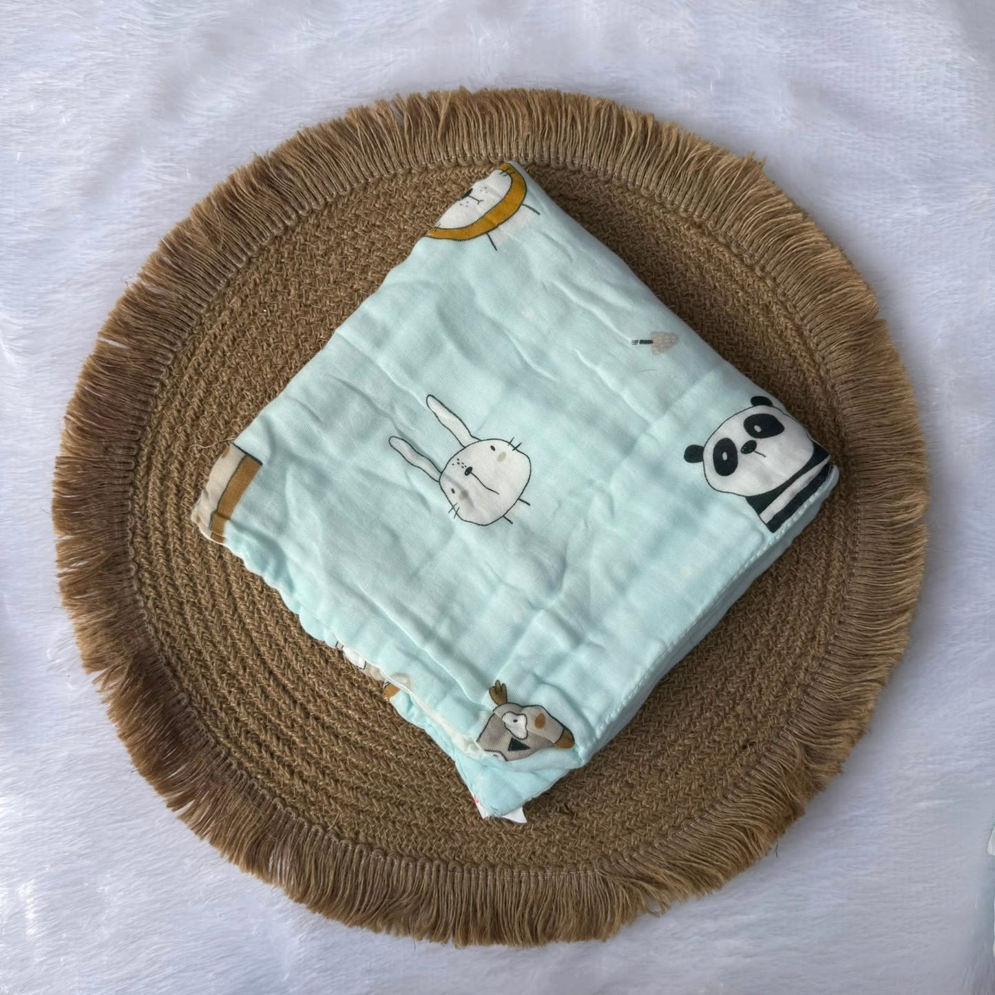 Muslin 6 Layer Bath Towels - Blue Animal Faces