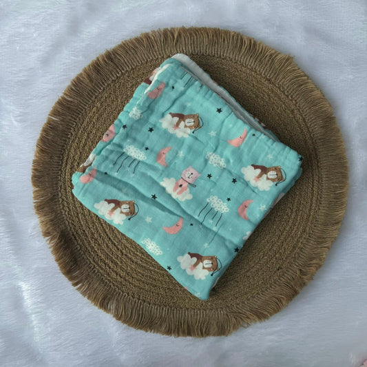 Muslin 6 Layer Bath Towels - Blue Teddy