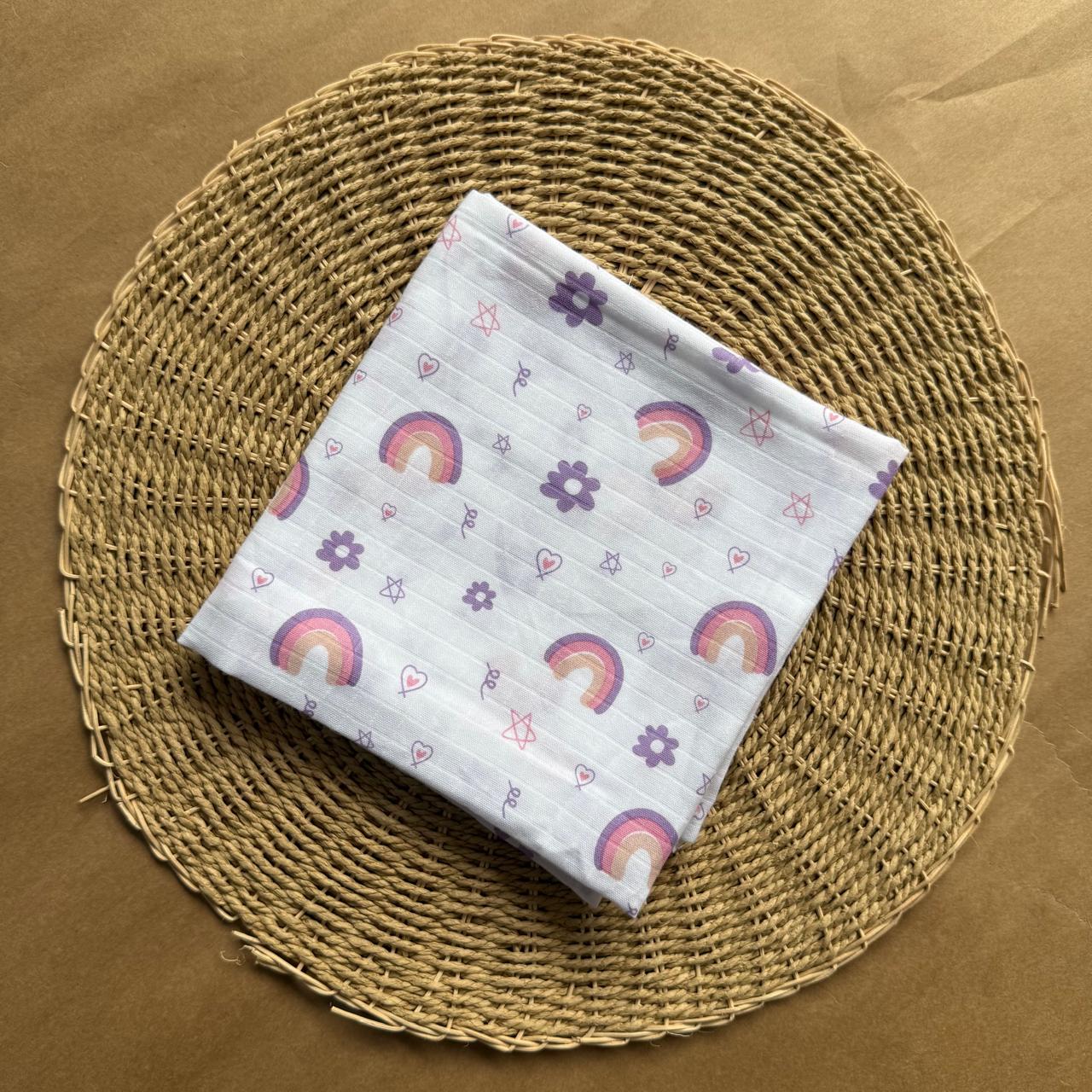 Muslin Small Baby Bath towel - Purple Rainbow