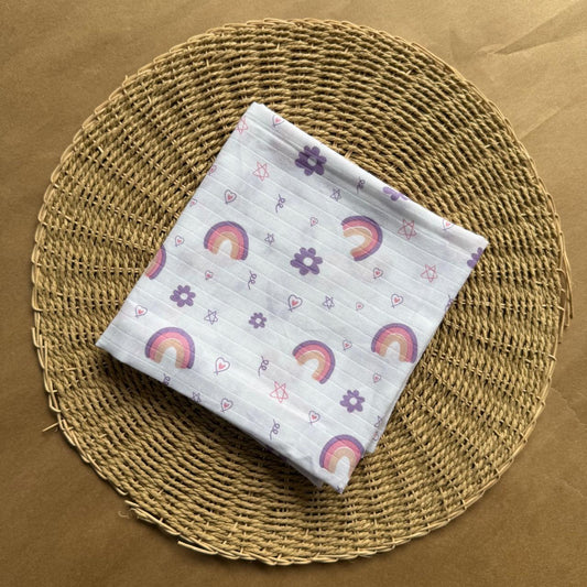 Muslin Small Baby Bath towel - Purple Rainbow