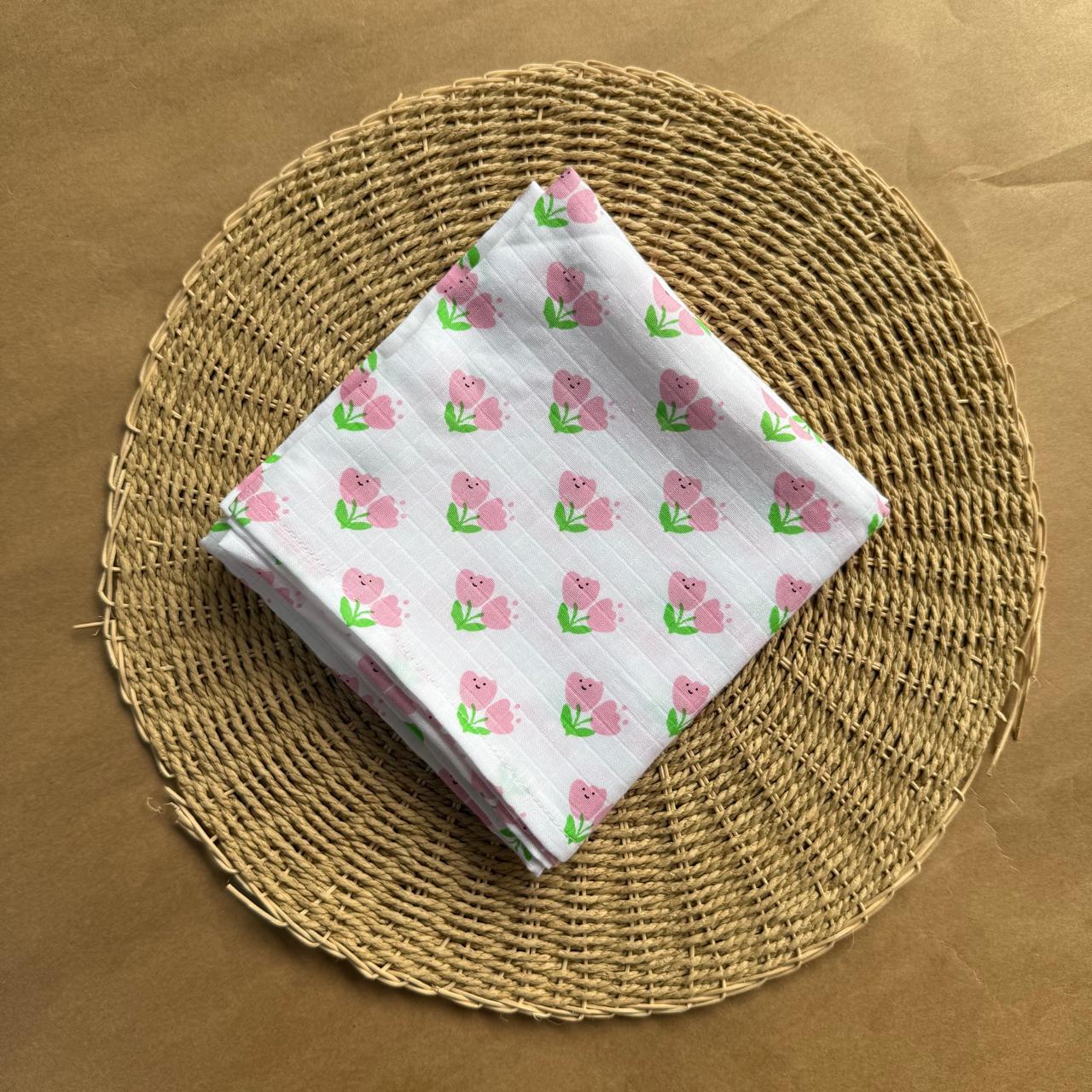 Muslin Small Baby Bath towel - Pink Flowers