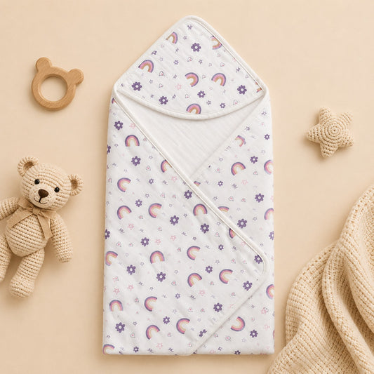 Premium Muslin Hooded Towel - Purple Rainbow