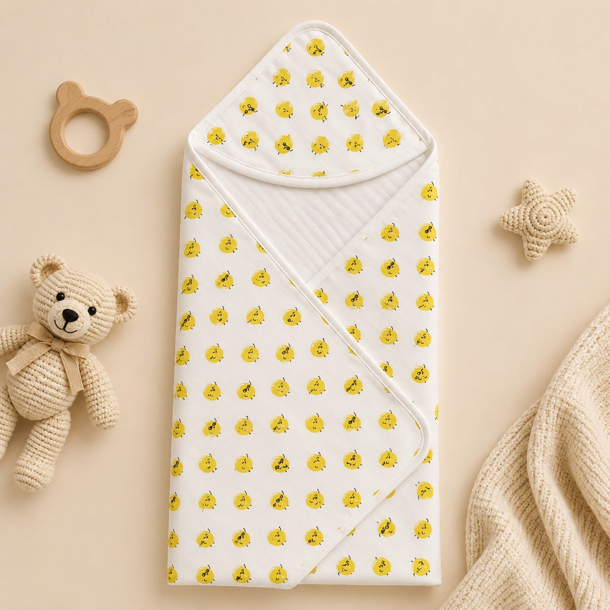 Premium Muslin Hooded Towel - Smiley Faces